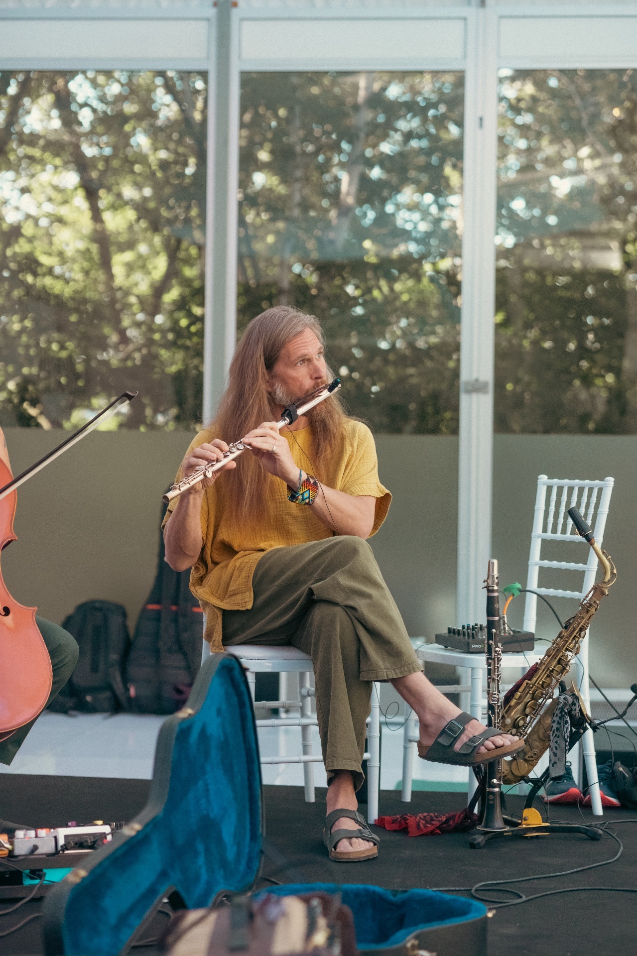 Freddy on flute, golden afternoon light